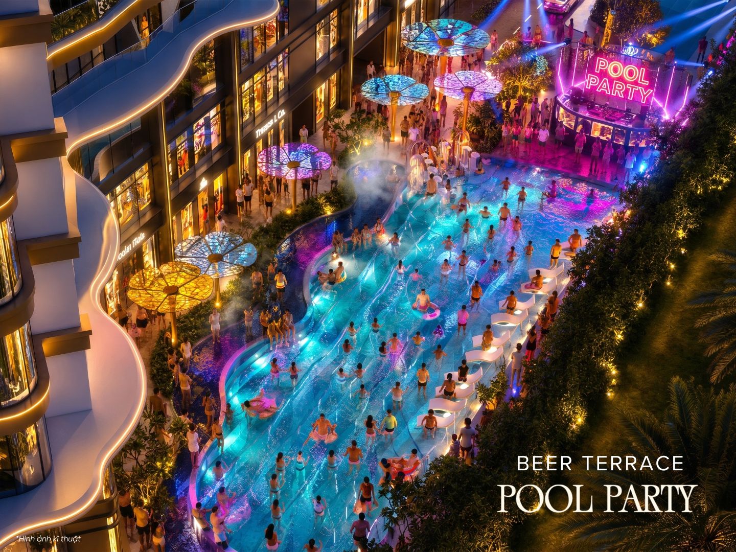 Phối cảnh Beer Terrace và khu pool party Alora Nha Trang